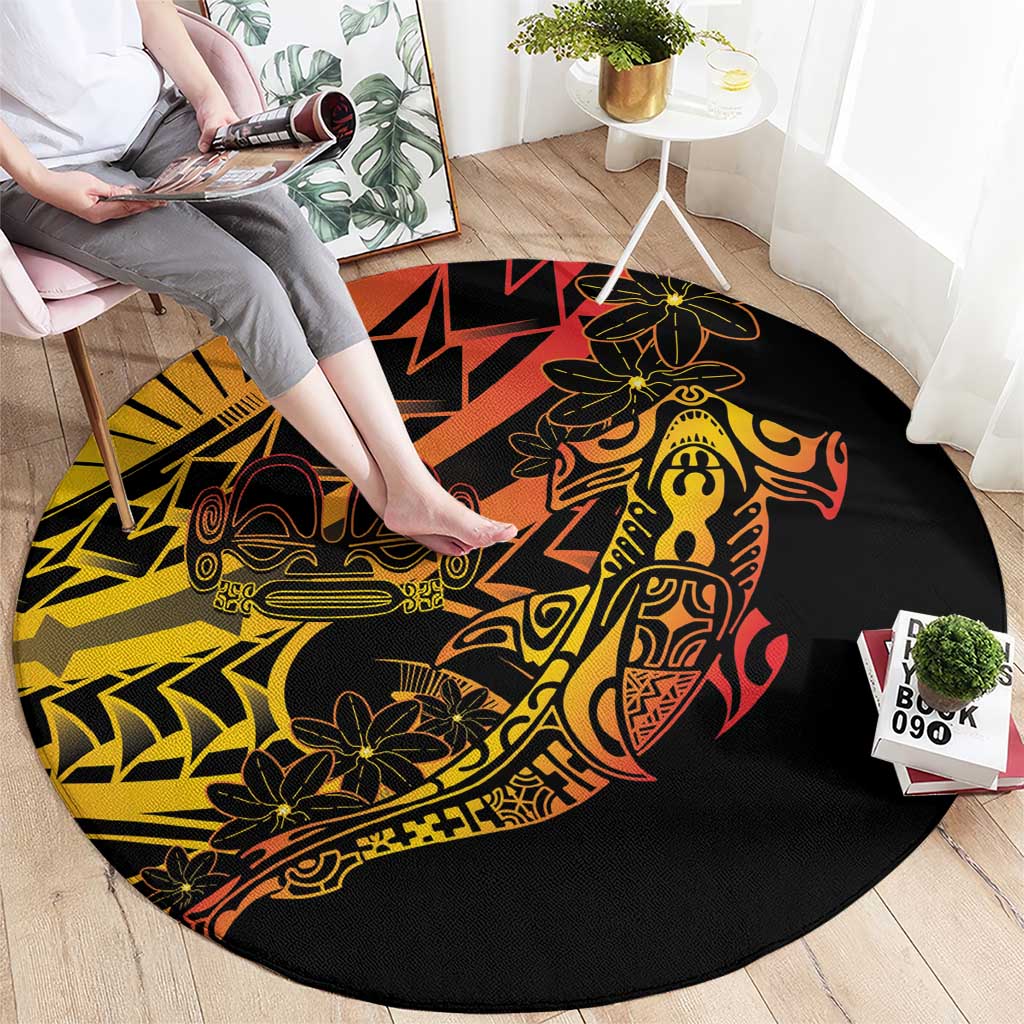 Gradient Marquesas Islands Round Carpet Marquesan Matatiki Hammerhead Shark Patutiki - Polynesian Pride