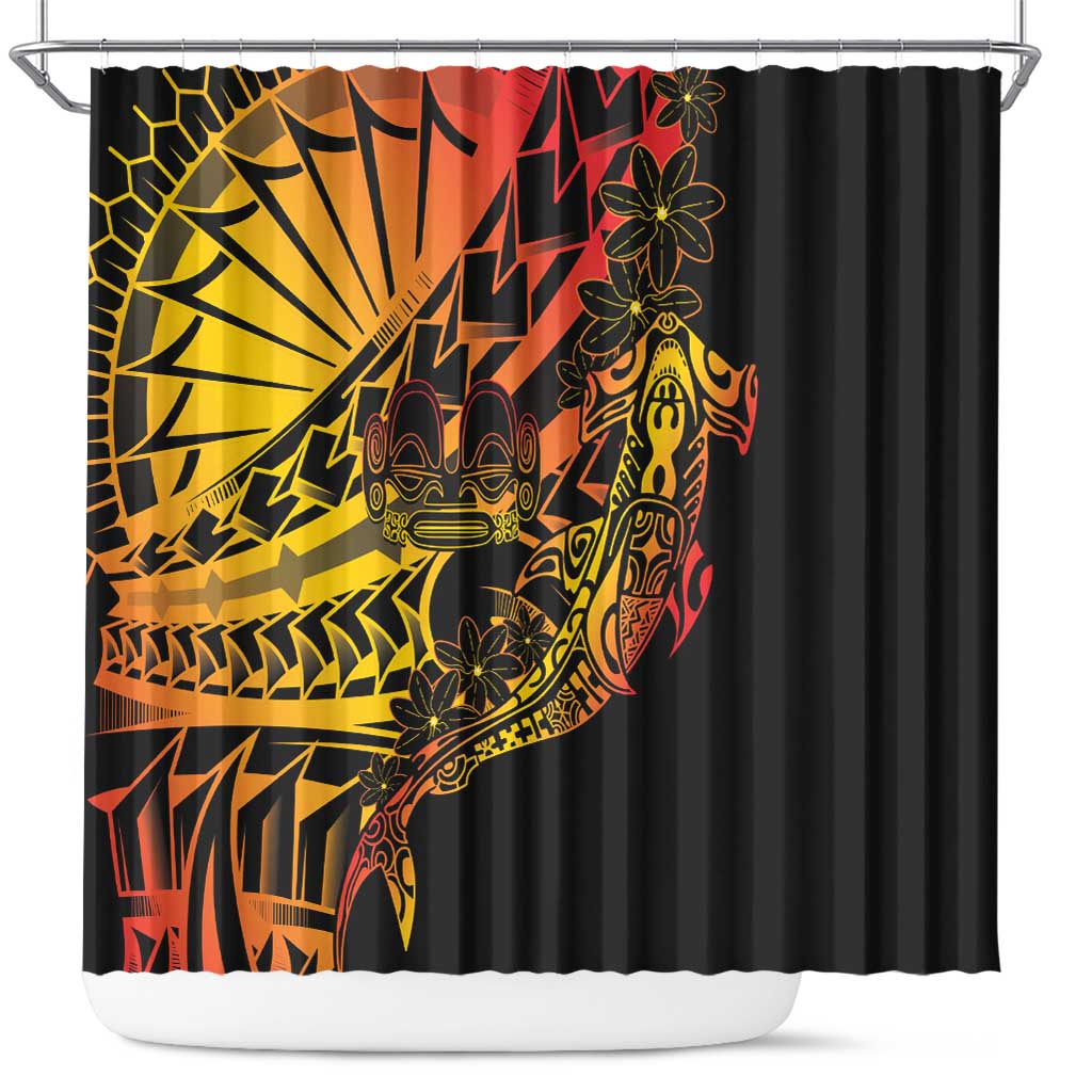 Gradient Marquesas Islands Shower Curtain Marquesan Matatiki Hammerhead Shark Patutiki - Polynesian Pride