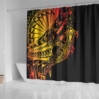 Gradient Marquesas Islands Shower Curtain Marquesan Matatiki Hammerhead Shark Patutiki - Polynesian Pride