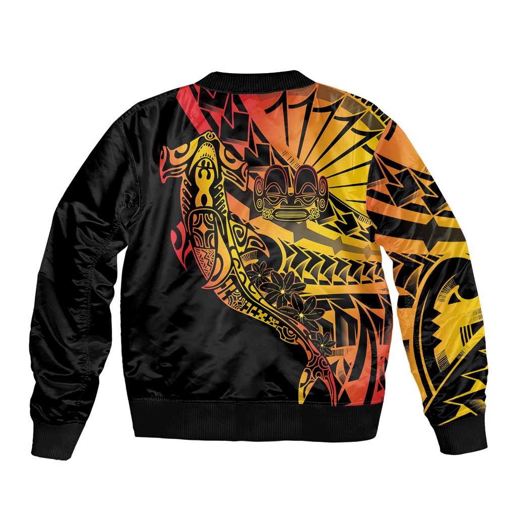 Gradient Marquesas Islands Sleeve Zip Bomber Jacket Marquesan Matatiki Hammerhead Shark Patutiki - Polynesian Pride