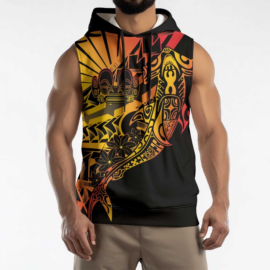 Gradient Marquesas Islands Sleeveless Hoodie Marquesan Matatiki Hammerhead Shark Patutiki - Polynesian Pride