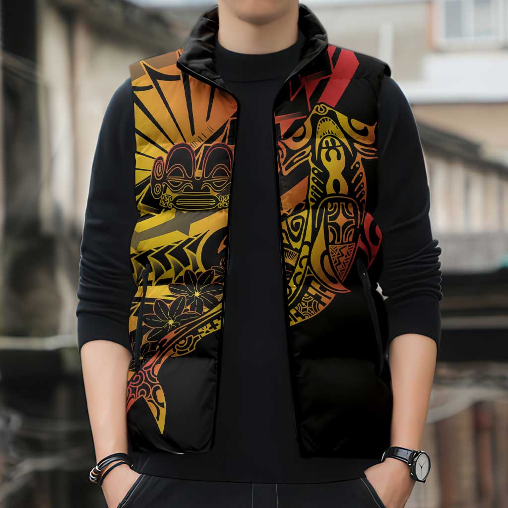 Gradient Marquesas Islands Sleeveless Puffer Jacket Marquesan Matatiki Hammerhead Shark Patutiki - Polynesian Pride