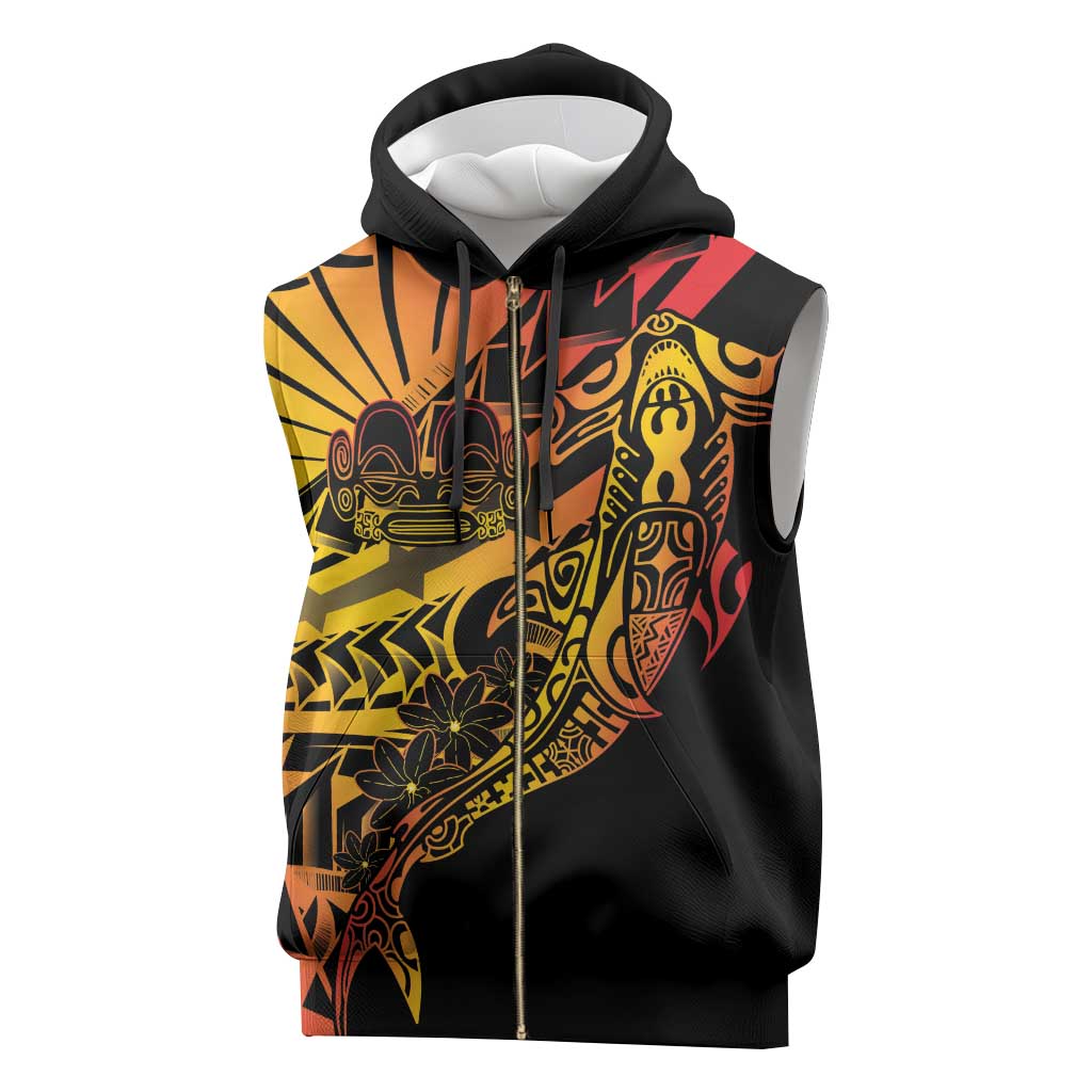 Gradient Marquesas Islands Sleeveless Zip Hoodie Marquesan Matatiki Hammerhead Shark Patutiki - Polynesian Pride