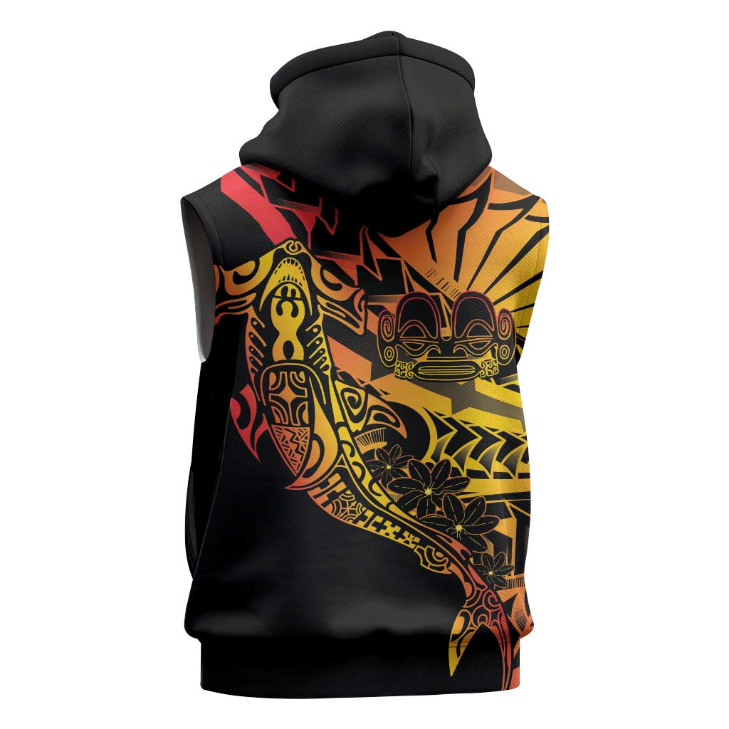 Gradient Marquesas Islands Sleeveless Zip Hoodie Marquesan Matatiki Hammerhead Shark Patutiki - Polynesian Pride