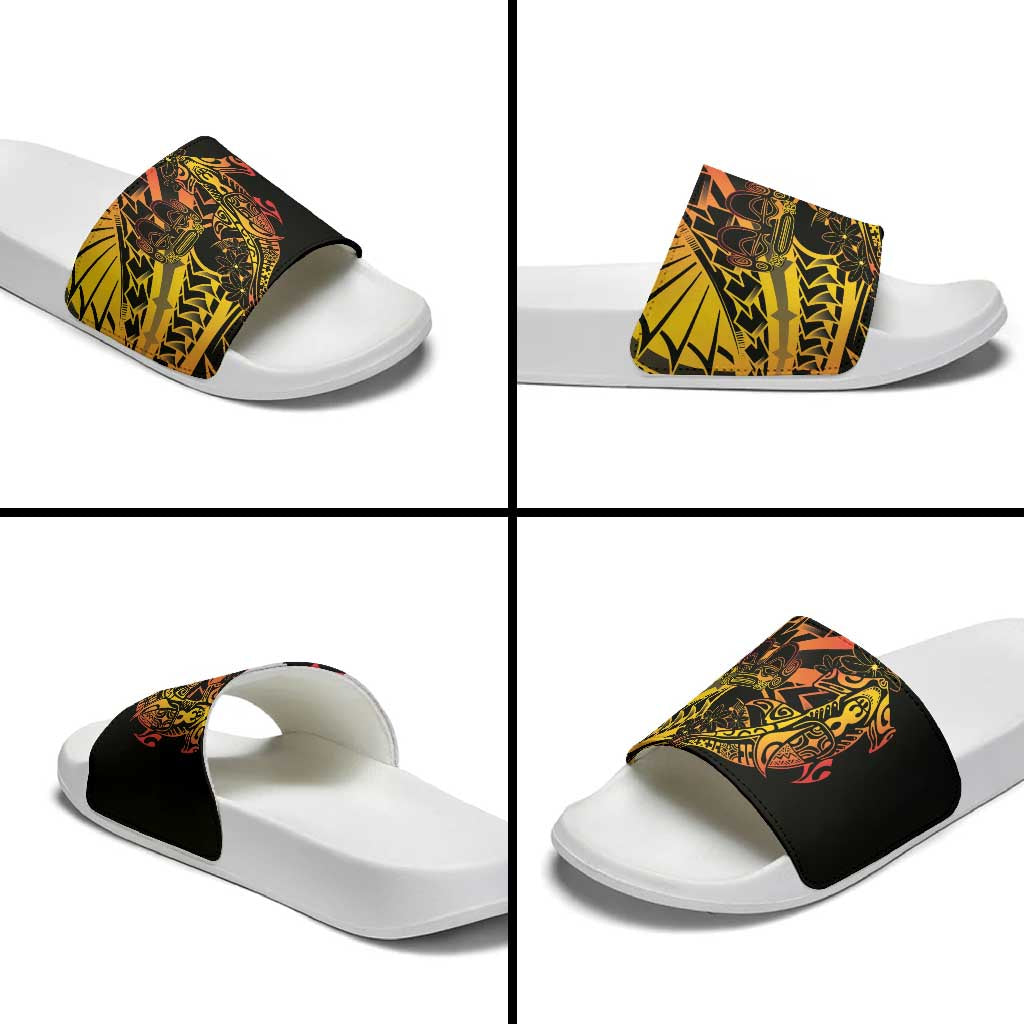 Gradient Marquesas Islands Slide Sandals Marquesan Matatiki Hammerhead Shark Patutiki - Polynesian Pride