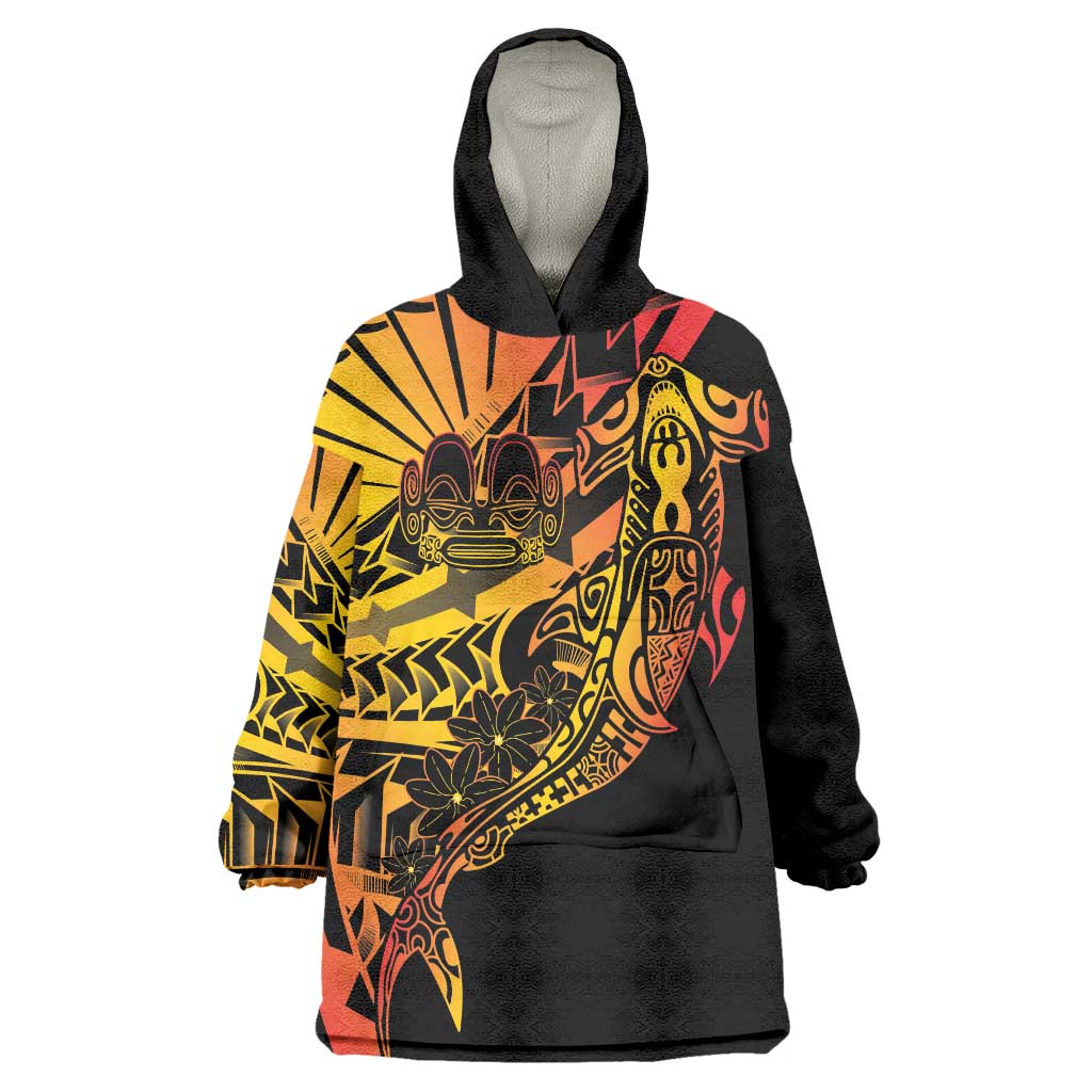 Gradient Marquesas Islands Wearable Blanket Hoodie Marquesan Matatiki Hammerhead Shark Patutiki - Polynesian Pride
