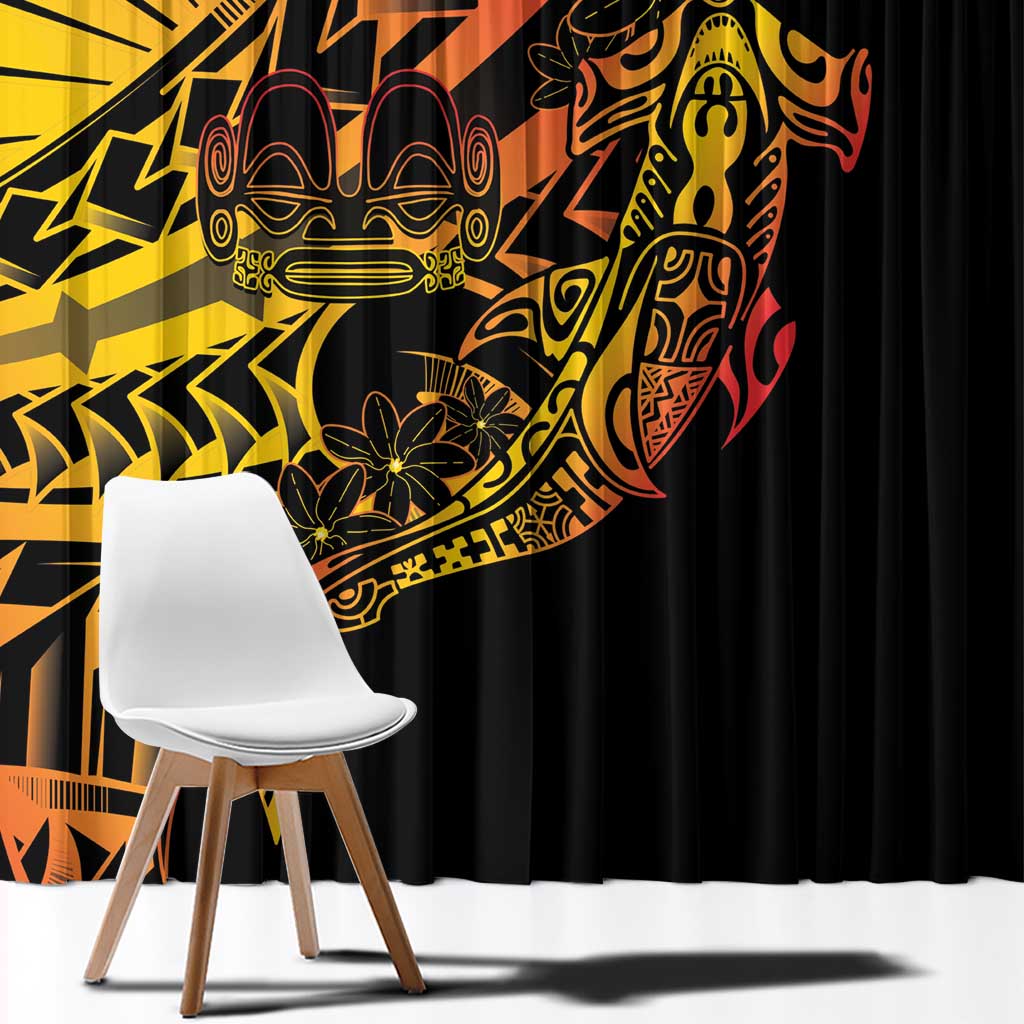 Gradient Marquesas Islands Window Curtain Marquesan Matatiki Hammerhead Shark Patutiki - Polynesian Pride