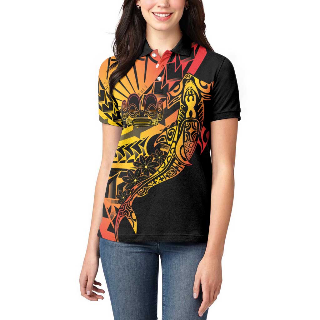 Gradient Marquesas Islands Women Polo Shirt Marquesan Matatiki Hammerhead Shark Patutiki - Polynesian Pride