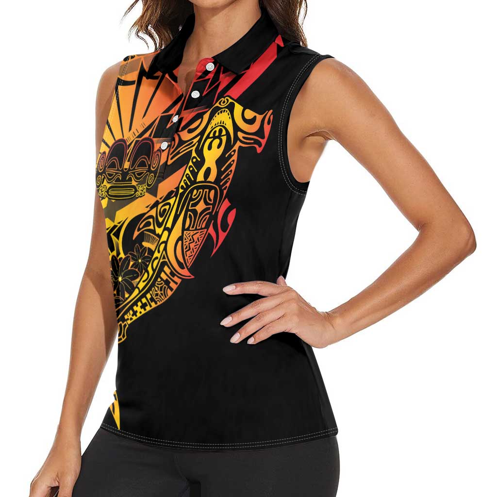 Gradient Marquesas Islands Women Sleeveless Polo Shirt Marquesan Matatiki Hammerhead Shark Patutiki - Polynesian Pride