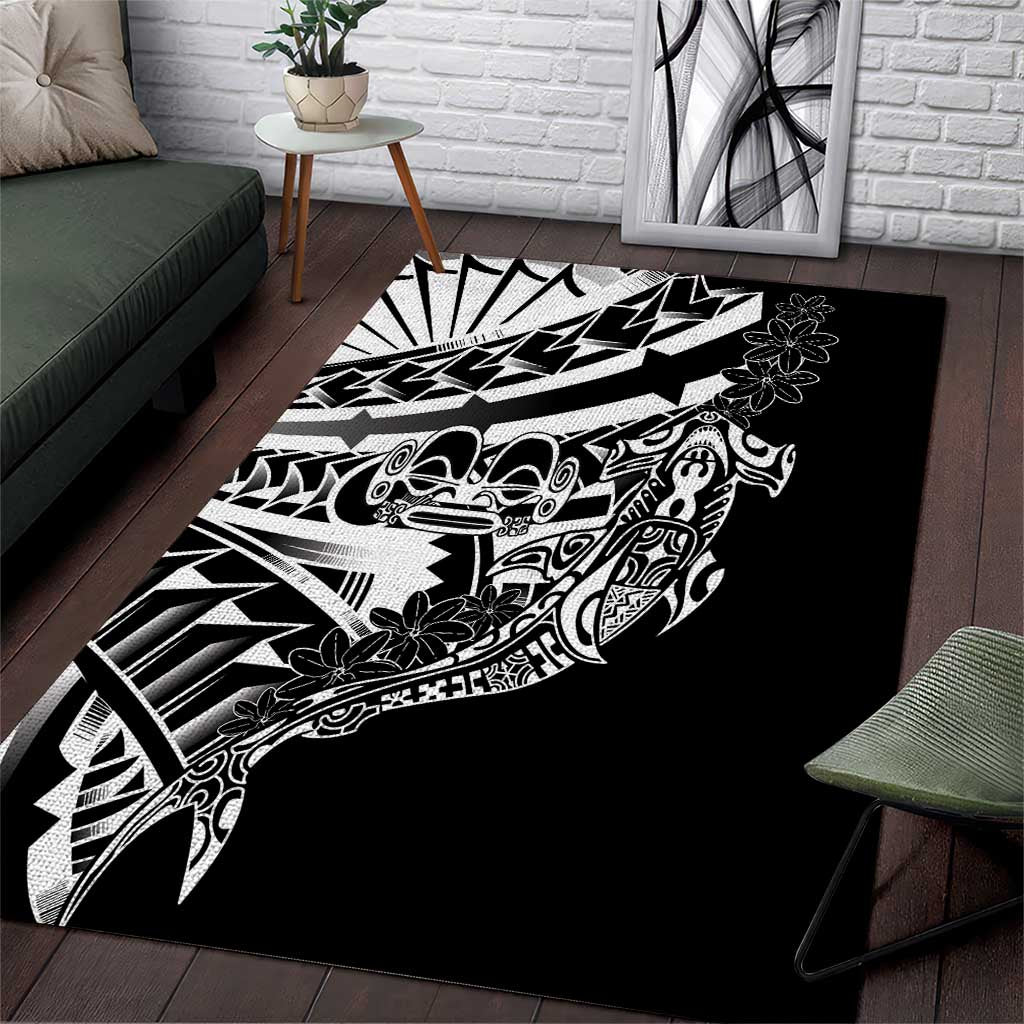 Black White Marquesas Islands Area Rug Marquesan Matatiki Hammerhead Shark Patutiki - Polynesian Pride