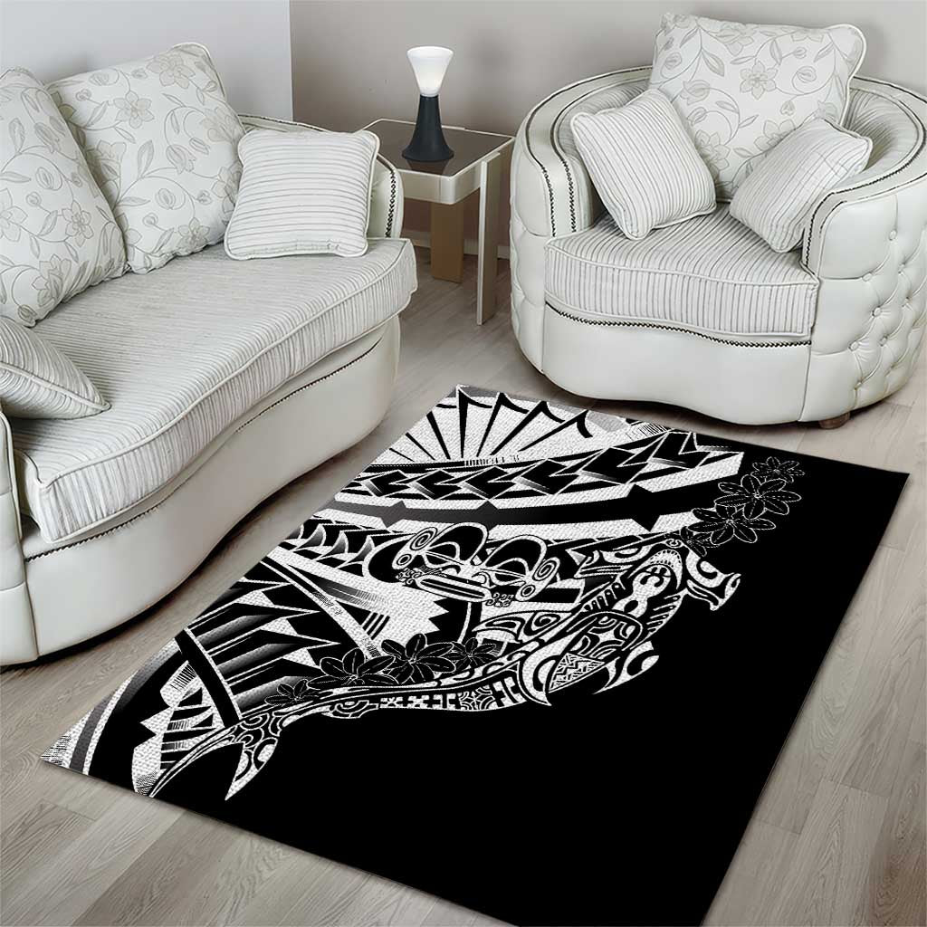Black White Marquesas Islands Area Rug Marquesan Matatiki Hammerhead Shark Patutiki - Polynesian Pride