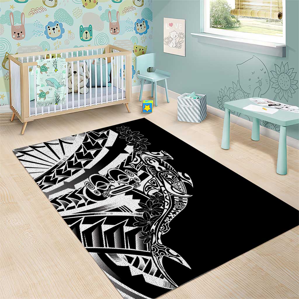 Black White Marquesas Islands Area Rug Marquesan Matatiki Hammerhead Shark Patutiki - Polynesian Pride