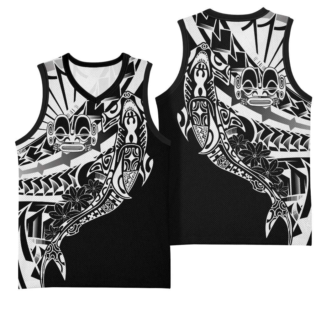 Black White Marquesas Islands Basketball Jersey Marquesan Matatiki Hammerhead Shark Patutiki - Polynesian Pride