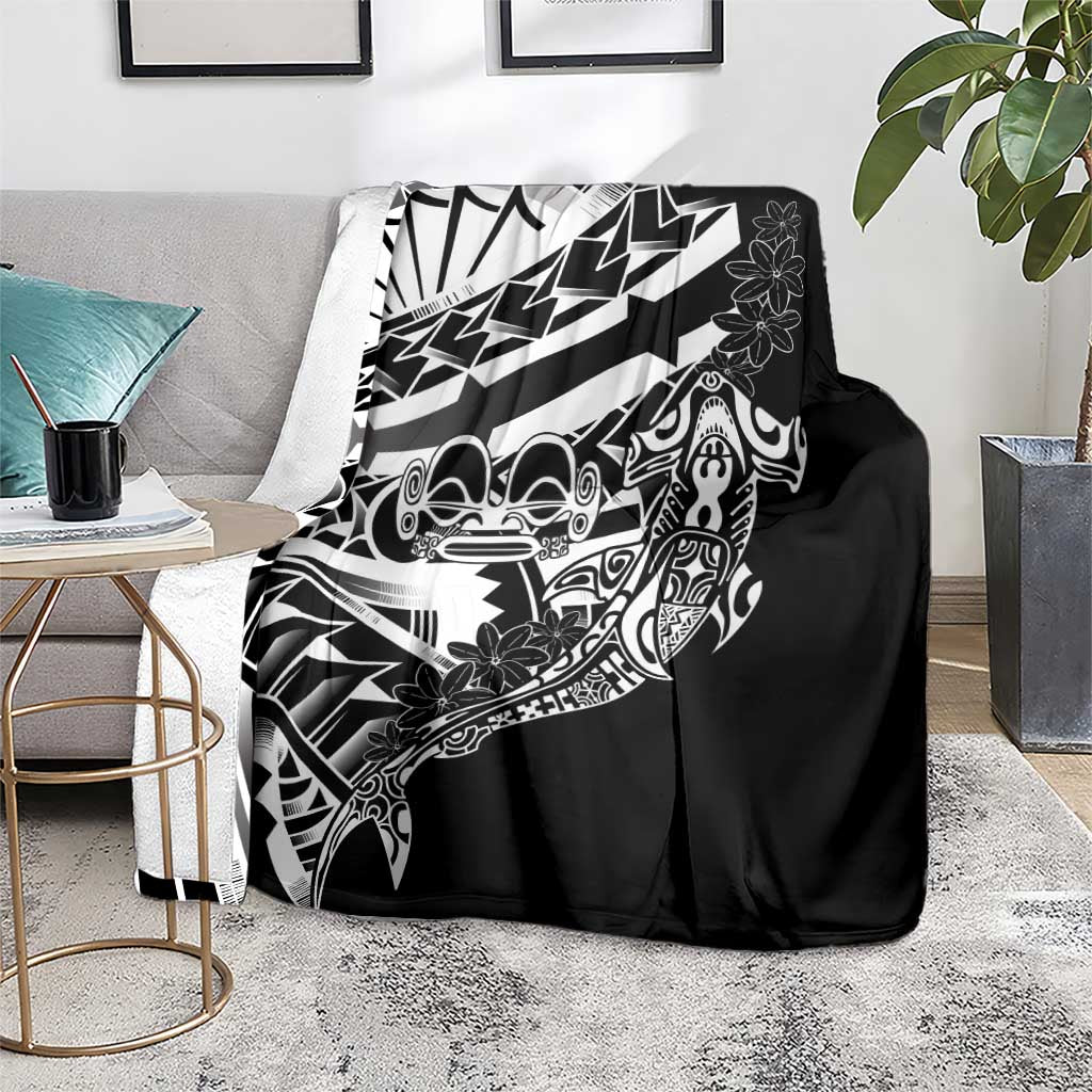 Black White Marquesas Islands Blanket Marquesan Matatiki Hammerhead Shark Patutiki - Polynesian Pride