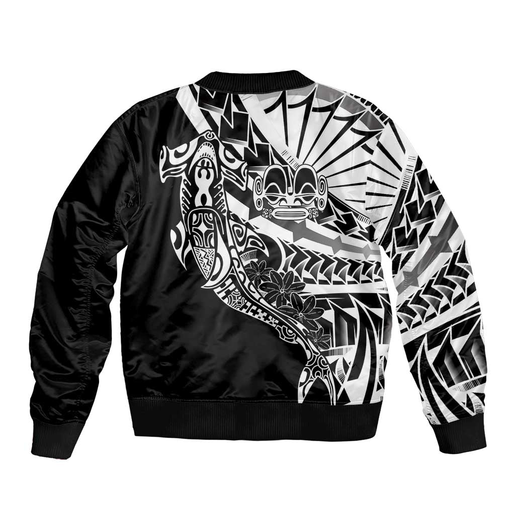 Black White Marquesas Islands Bomber Jacket Marquesan Matatiki Hammerhead Shark Patutiki - Polynesian Pride