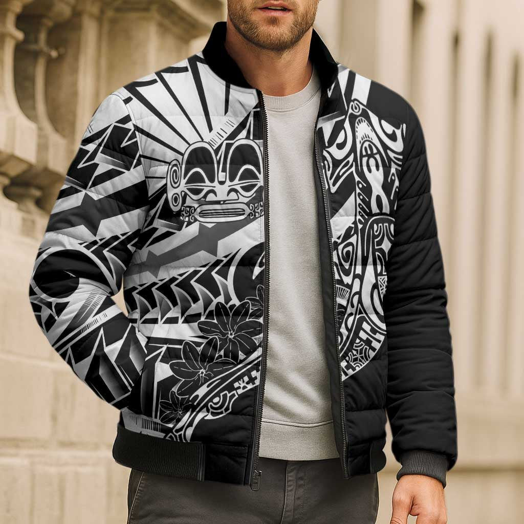 Black White Marquesas Islands Bomber Puffer Jacket Marquesan Matatiki Hammerhead Shark Patutiki - Polynesian Pride