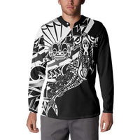 Black White Marquesas Islands Button Sweatshirt Marquesan Matatiki Hammerhead Shark Patutiki LT14 - Polynesian Pride
