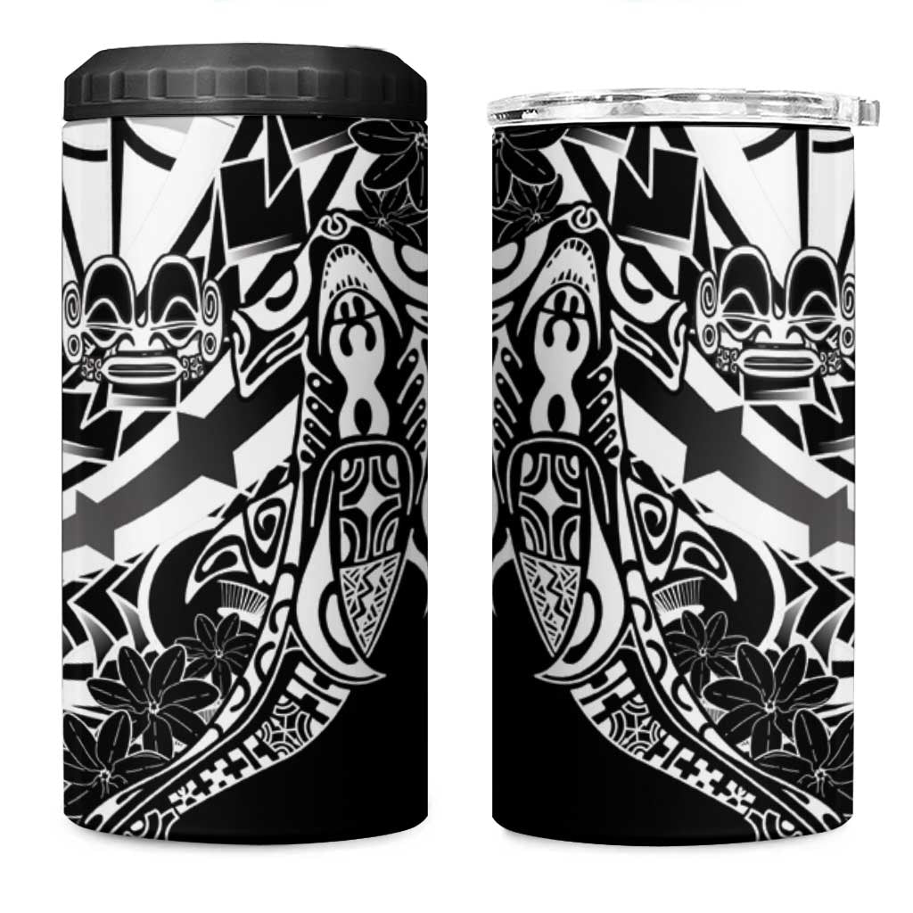 Black White Marquesas Islands 4 in 1 Can Cooler Tumbler Marquesan Matatiki Hammerhead Shark Patutiki - Polynesian Pride