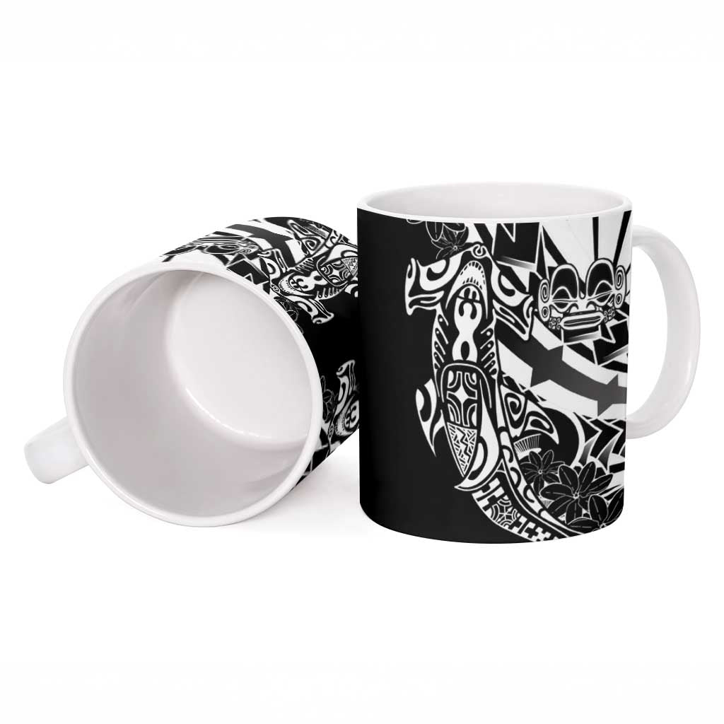 Black White Marquesas Islands Ceramic Mug Marquesan Matatiki Hammerhead Shark Patutiki - Polynesian Pride