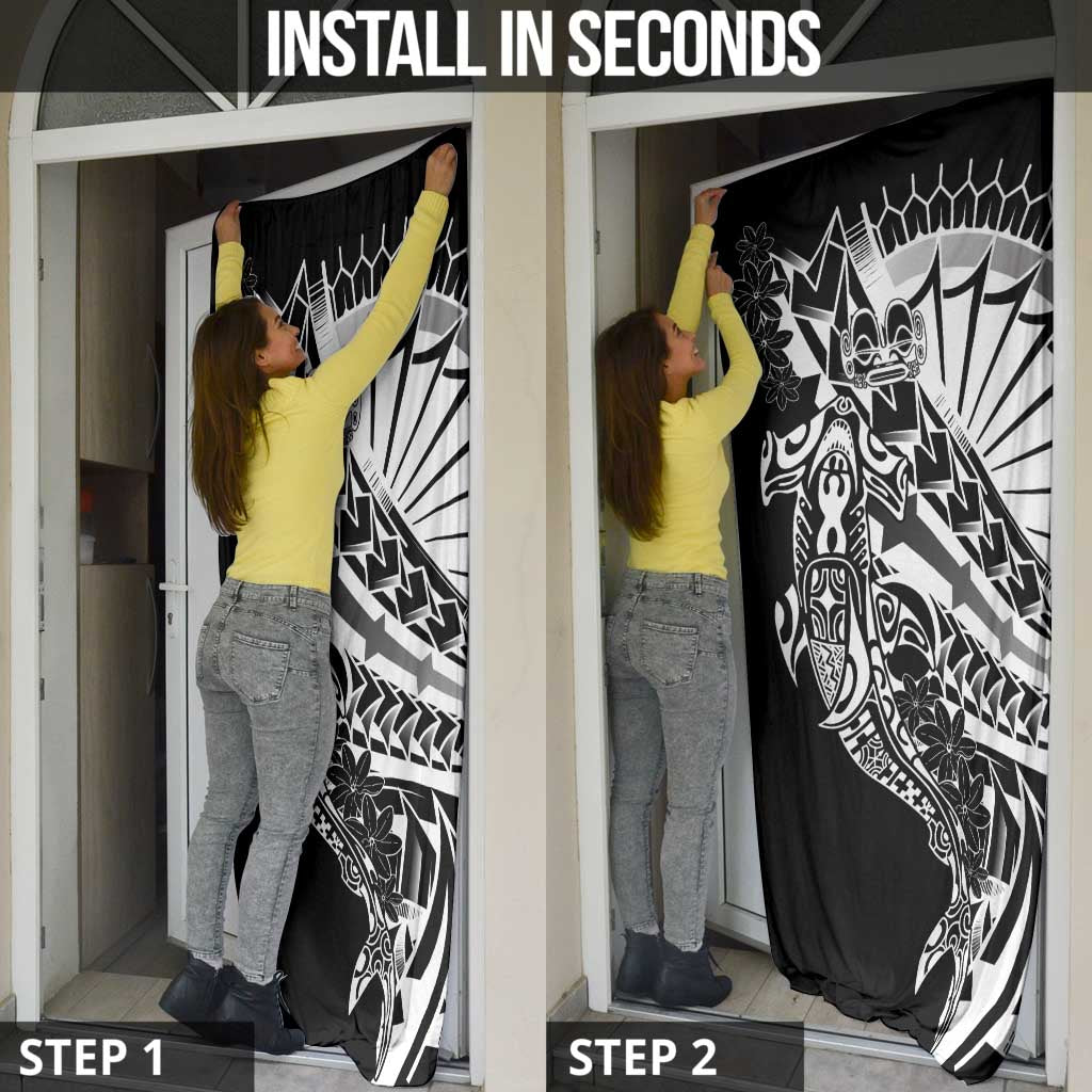 Black White Marquesas Islands Door Cover Marquesan Matatiki Hammerhead Shark Patutiki LT14 - Polynesian Pride