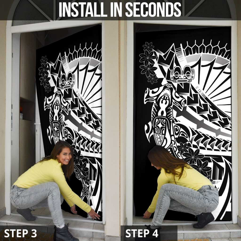 Black White Marquesas Islands Door Cover Marquesan Matatiki Hammerhead Shark Patutiki LT14 - Polynesian Pride