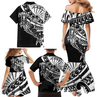 Black White Marquesas Islands Family Matching Mermaid Dress and Hawaiian Shirt Marquesan Matatiki Hammerhead Shark Patutiki - Polynesian Pride