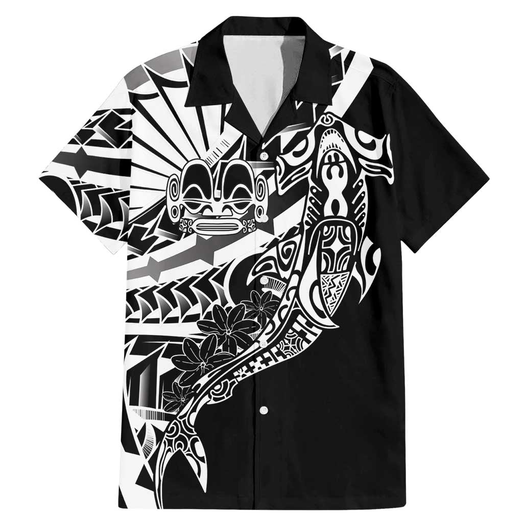 Black White Marquesas Islands Family Matching Mermaid Dress and Hawaiian Shirt Marquesan Matatiki Hammerhead Shark Patutiki - Polynesian Pride