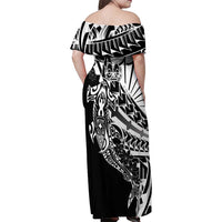 Black White Marquesas Islands Family Matching Off Shoulder Maxi Dress and Hawaiian Shirt Marquesan Matatiki Hammerhead Shark Patutiki - Polynesian Pride