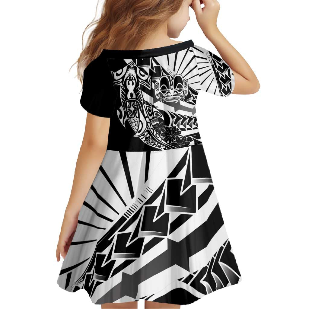 Black White Marquesas Islands Family Matching Short Sleeve Bodycon Dress and Hawaiian Shirt Marquesan Matatiki Hammerhead Shark Patutiki - Polynesian Pride
