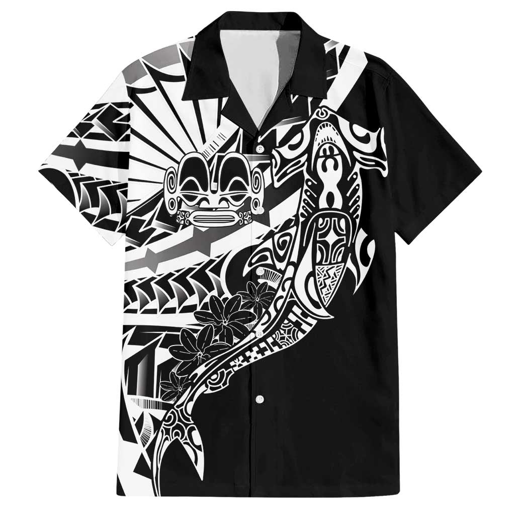 Black White Marquesas Islands Family Matching Short Sleeve Bodycon Dress and Hawaiian Shirt Marquesan Matatiki Hammerhead Shark Patutiki - Polynesian Pride