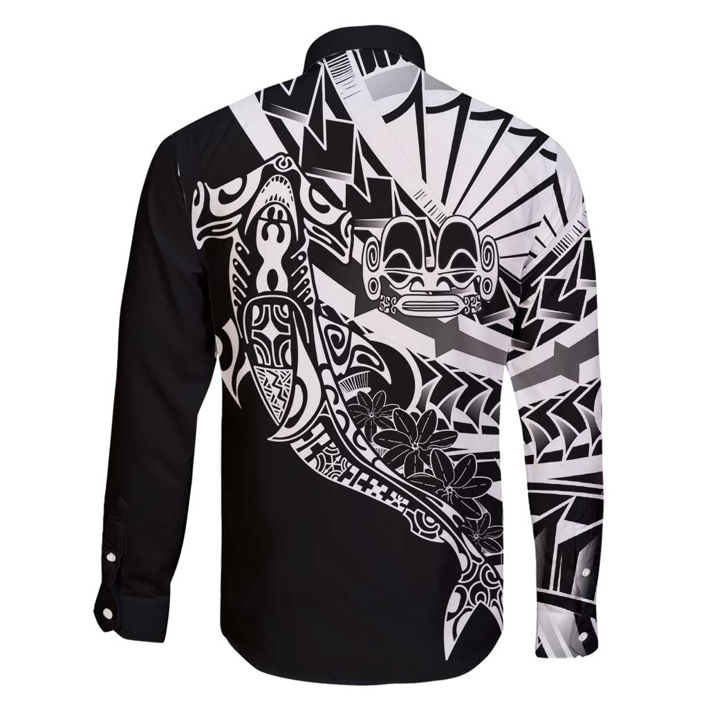 Black White Marquesas Islands Family Matching Short Sleeve Bodycon Dress and Hawaiian Shirt Marquesan Matatiki Hammerhead Shark Patutiki - Polynesian Pride