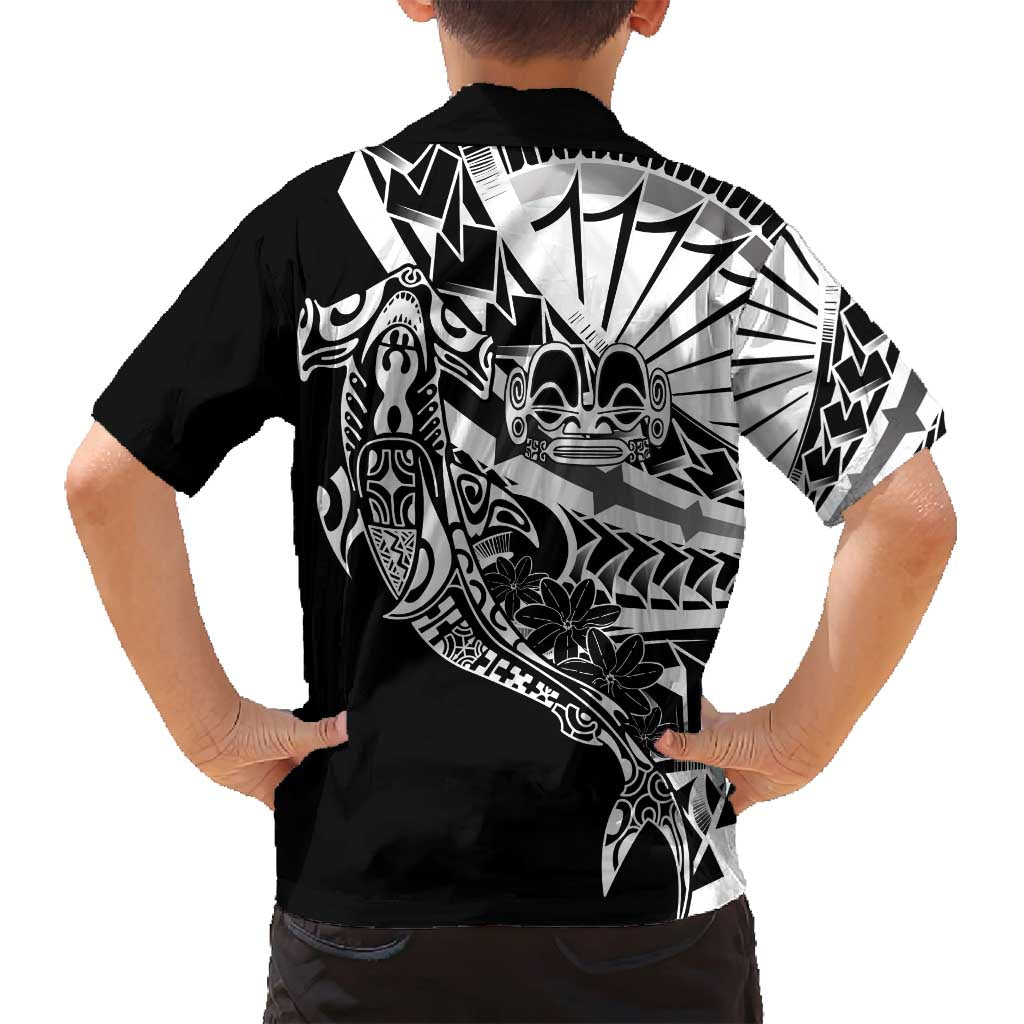 Black White Marquesas Islands Family Matching Summer Maxi Dress and Hawaiian Shirt Marquesan Matatiki Hammerhead Shark Patutiki - Polynesian Pride