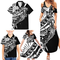 Black White Marquesas Islands Family Matching Summer Maxi Dress and Hawaiian Shirt Marquesan Matatiki Hammerhead Shark Patutiki - Polynesian Pride