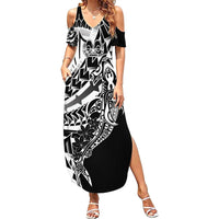 Black White Marquesas Islands Family Matching Summer Maxi Dress and Hawaiian Shirt Marquesan Matatiki Hammerhead Shark Patutiki - Polynesian Pride