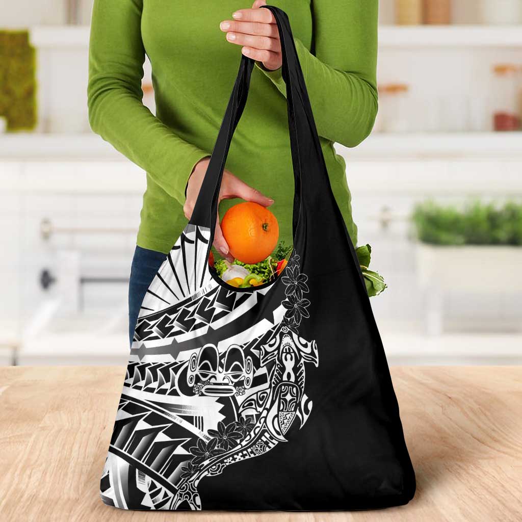Black White Marquesas Islands Grocery Bag Marquesan Matatiki Hammerhead Shark Patutiki - Polynesian Pride