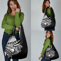 Black White Marquesas Islands Grocery Bag Marquesan Matatiki Hammerhead Shark Patutiki - Polynesian Pride