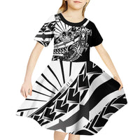 Black White Marquesas Islands Kid Short Sleeve Dress Marquesan Matatiki Hammerhead Shark Patutiki - Polynesian Pride