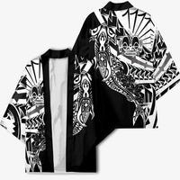 Black White Marquesas Islands Kimono Marquesan Matatiki Hammerhead Shark Patutiki - Polynesian Pride