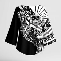 Black White Marquesas Islands Kimono Sleeve Blouse Marquesan Matatiki Hammerhead Shark Patutiki - Polynesian Pride