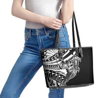 Black White Marquesas Islands Leather Tote Bag Marquesan Matatiki Hammerhead Shark Patutiki - Polynesian Pride
