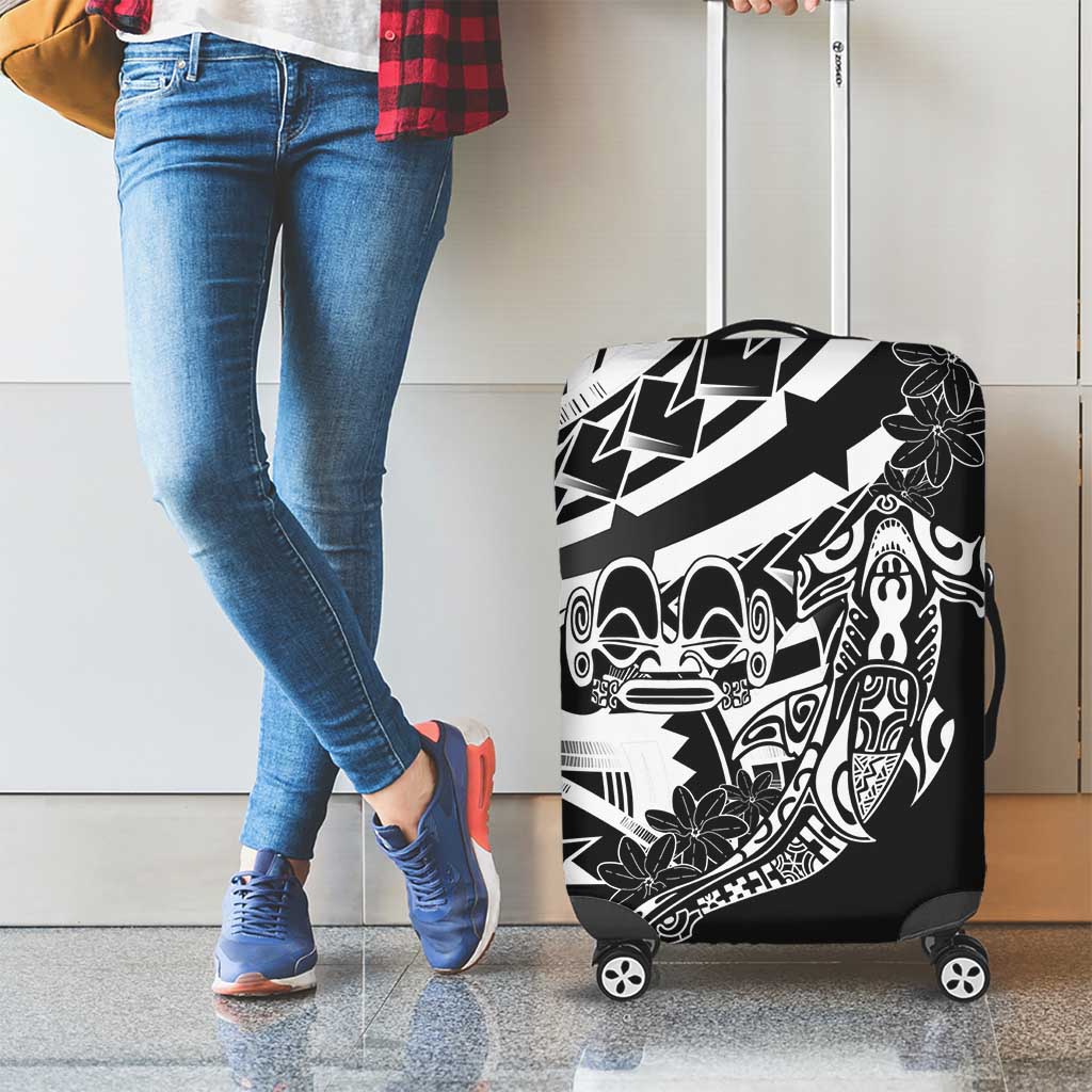 Black White Marquesas Islands Luggage Cover Marquesan Matatiki Hammerhead Shark Patutiki - Polynesian Pride