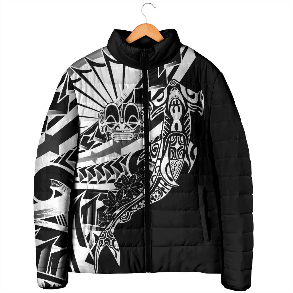 Black White Marquesas Islands Padded Jacket Marquesan Matatiki Hammerhead Shark Patutiki - Polynesian Pride