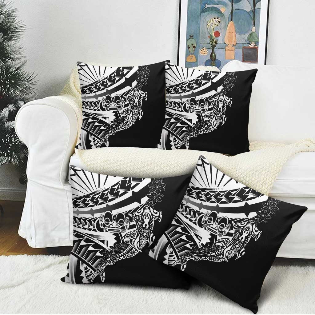 Black White Marquesas Islands Pillow Cover Marquesan Matatiki Hammerhead Shark Patutiki - Polynesian Pride