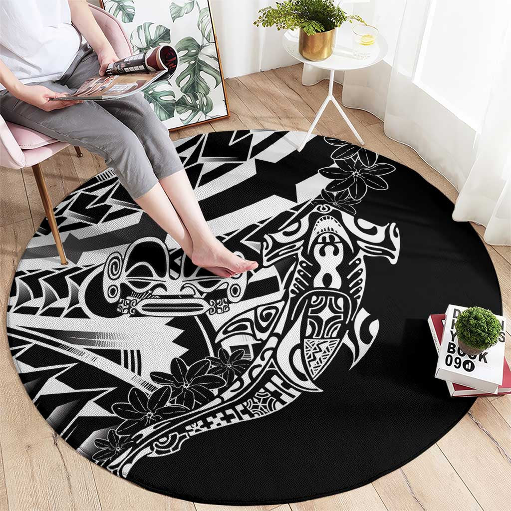 Black White Marquesas Islands Round Carpet Marquesan Matatiki Hammerhead Shark Patutiki - Polynesian Pride
