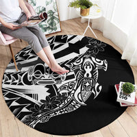 Black White Marquesas Islands Round Carpet Marquesan Matatiki Hammerhead Shark Patutiki - Polynesian Pride