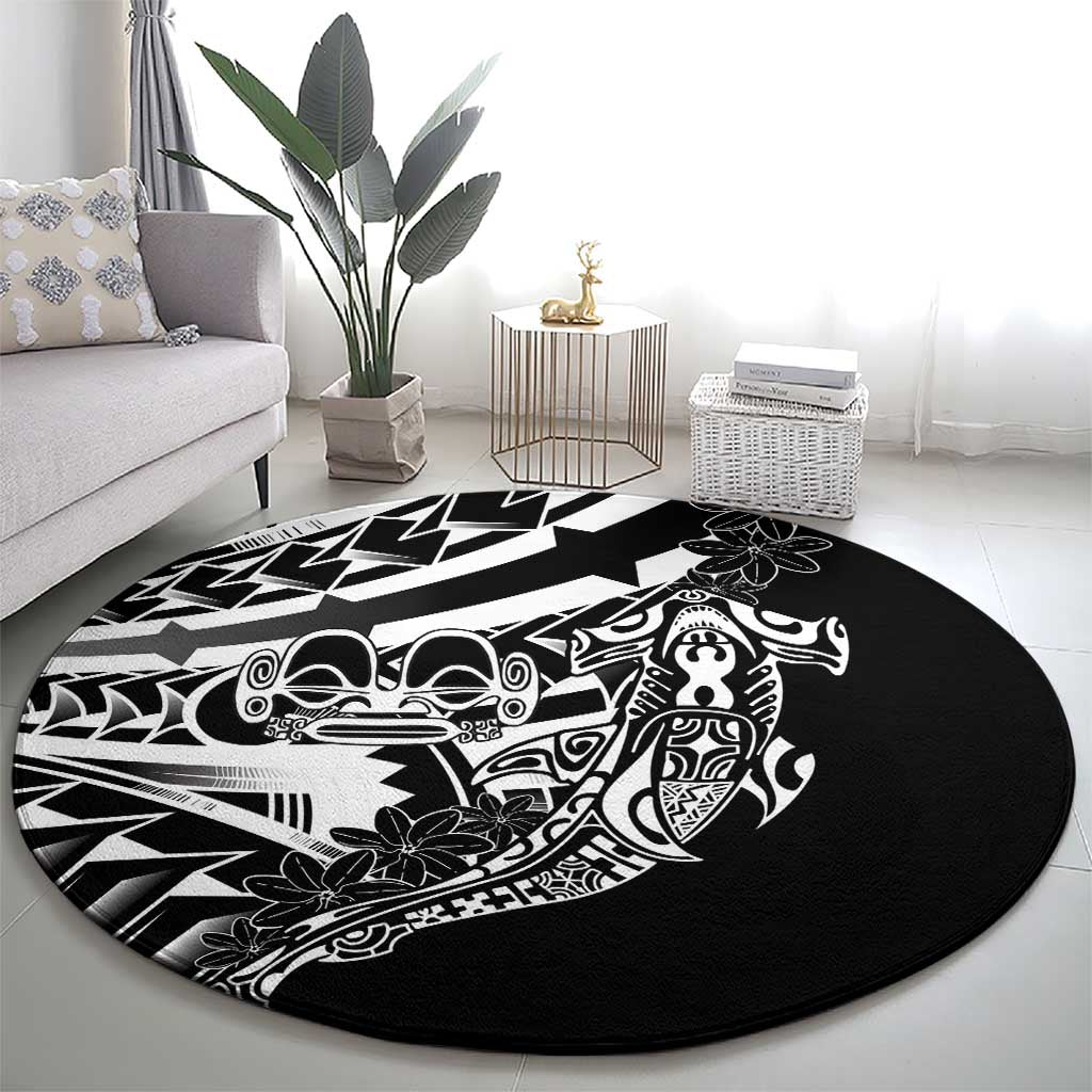 Black White Marquesas Islands Round Carpet Marquesan Matatiki Hammerhead Shark Patutiki - Polynesian Pride