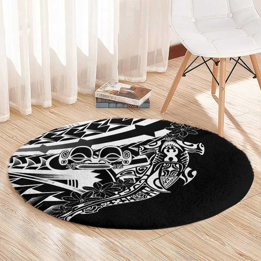 Black White Marquesas Islands Round Carpet Marquesan Matatiki Hammerhead Shark Patutiki - Polynesian Pride
