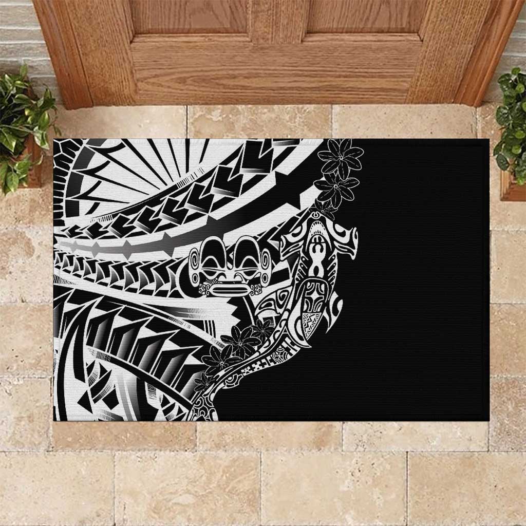 Black White Marquesas Islands Rubber Doormat Marquesan Matatiki Hammerhead Shark Patutiki - Polynesian Pride