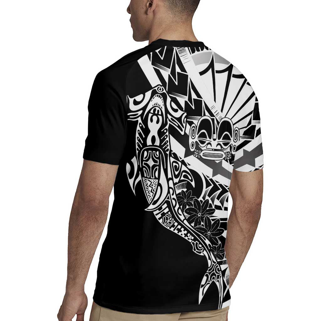 Black White Marquesas Islands Rugby Jersey Marquesan Matatiki Hammerhead Shark Patutiki - Polynesian Pride