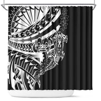 Black White Marquesas Islands Shower Curtain Marquesan Matatiki Hammerhead Shark Patutiki - Polynesian Pride
